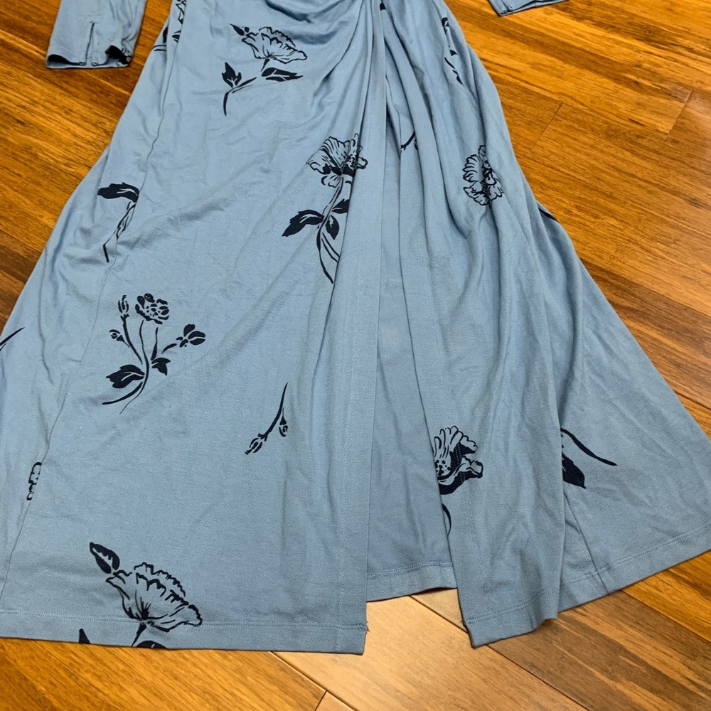 Free People Love and Be Loved Blue Floral Print Long Sleeve Maxi Dress Slit NWT - Picture 4 of 11